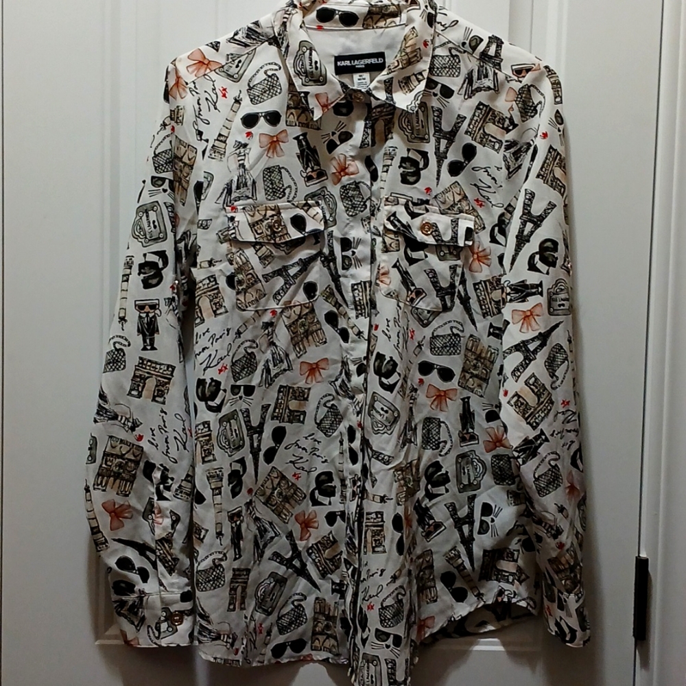 Karl Lagerfeld White and Black Graphic Blouse